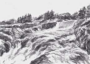 "Great Falls, on the Potomac, charcoal, 34" x 48", 2007